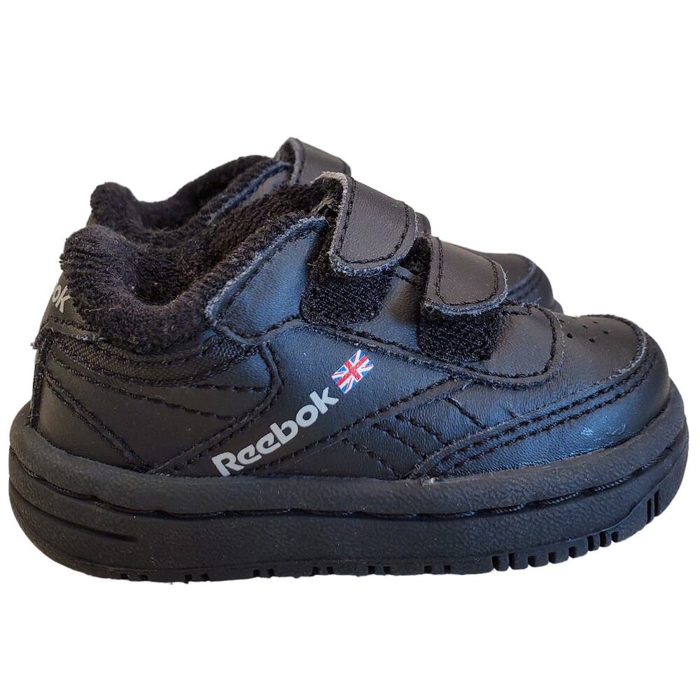 Reebok Classic Leather Baby Slip On Velcrow Shoes in Black Size 2 Peek N Fit